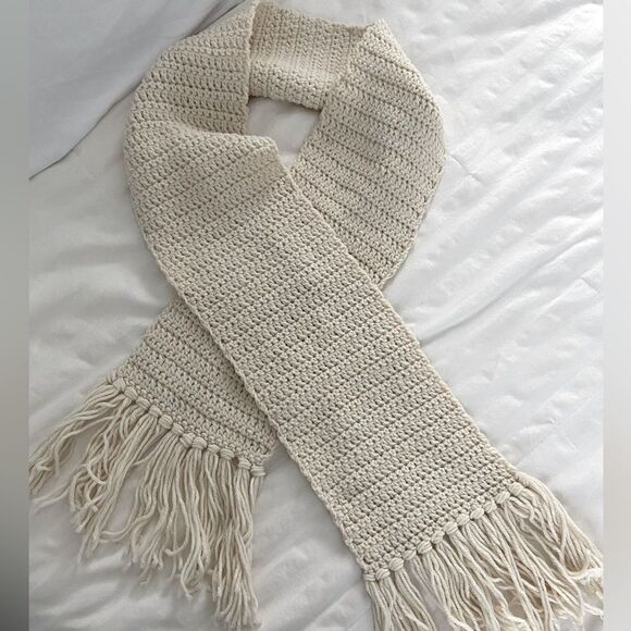 Handmade Crochet 60” 
Scarf neutral Cream Earthy Granola Girl‎ - Picture 2 of 12